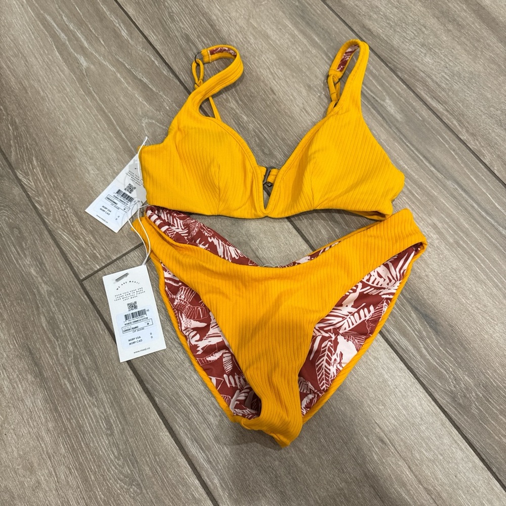 Maaji Yellow/maroon print reversible Bikini Set